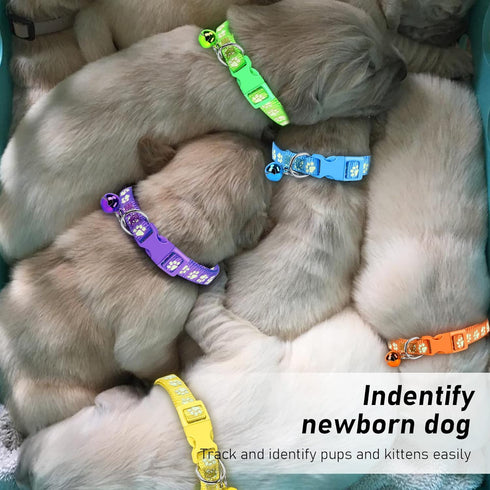 GAMUDA 12Pcs Reflective Puppy Collars, Soft Nylon Whelping Identification Collars, Glow in The Dark, Adjustable Buckle,