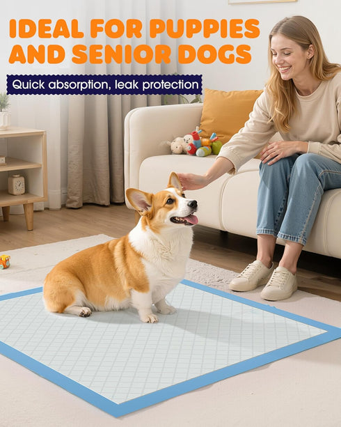 6-Layer 34" 28", 100 Packs Powools Puppy Pads - Super Absorbent & Spill-Proof Pee Pads for Dogs with Material