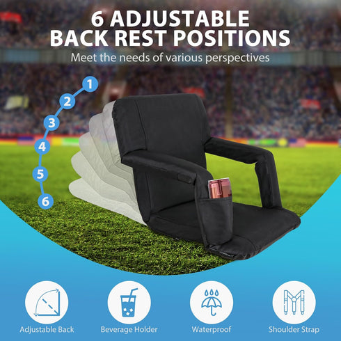 Nouva 6 Portable Stadium Seat,Folding Reclining Bleacher Chair Reclining Positions with Back Support Storage Pocket