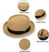 Pork Pie Hat for Men and Women, Classic Khaki Boater Derby Sun Hat with Grosgrain Band