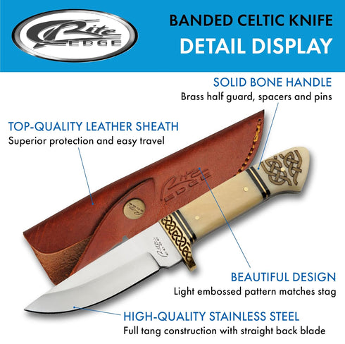 SZCO Supplies DH-8036 Bone Handle Celtic Knot Bandit Hunting Knife with Sheath, 7.75" Length, White