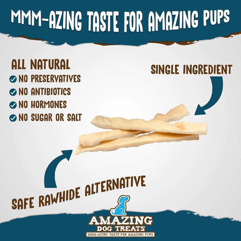 Amazing Dog Treats - Beef Cheek Strips Premium Dog Chew (6 Inch - 6 Pack) - Rawhide Alternative, No Odor