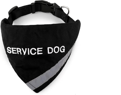 Doggie Stylz Service Dog Bandana with Reflective Strip and Matching Collar, Black XS (Neck 8-12")