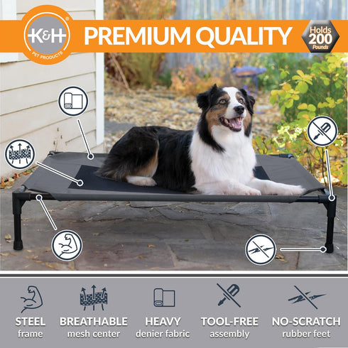 K&H Pet Products Elevated Dog Cot for Large Dogs, Outdoor Cooling Bed, Washable Portable Dog Cot, Heavy Duty Metal