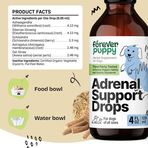 Adrenal Drops for Dogs, Wellbeing with Ashwagandha Liquid Drops, Herbal Energy Support - 4 oz