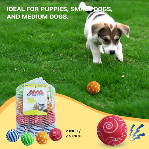4 Pack 2.0" AMA SPORT Squeaky Tennis Balls for Dogs Small Tennis Balls for New Puppy Small Dog Toys for Fetch