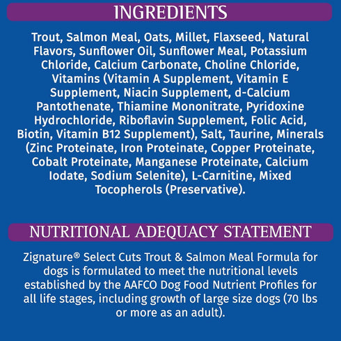 Zignature Select Cuts Dry Dog Food, Trout & Salmon Formula, 4lb