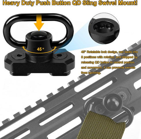 Two Point Traditional QD Sling, 1.25" 2 Point Sling Swivels Mounts for Mlock