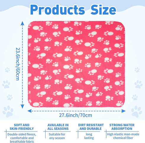 10 Pieces Pet Blankets with Paw Print, Soft Fleece Sleep Mat Pad for Small Animals, 24 x 28 Inch, Bright Color