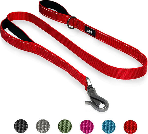 TwoEar 6FT Strong Red Dog Leash with 2 Padded Handles, Traffic Handle for Extra Control for All Dog Sizes