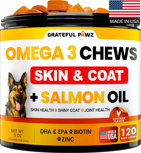 Omega 3 Fish Oil for Dogs Chews - Allergy Relief, Anti-Shedding Supplement, Joint Health, Salmon Oil