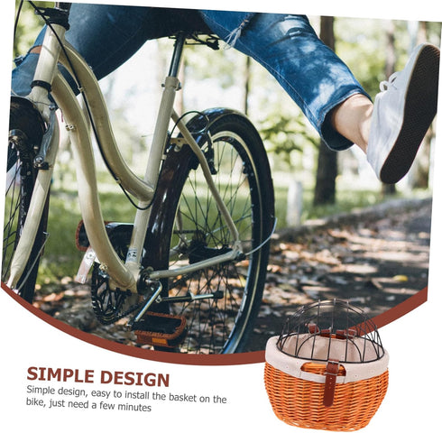 Zerodeko Wicker Woven Bike Basket Sturdy Front Handlebar Pannier with Belt for Pets Cats Dogs Weather-Resistant Willow