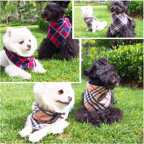 Soft Washable Plaid Bandanas for Dogs and Cats, Adjustable Triangle Bib Scarfs for Boy Girl Dogs (Brown&Blue)