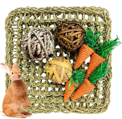 Hamiledyi Rabbit Seagrass Activity Mat Bunny Mat Rabbit Enrichment Toys Rabbit Chew
