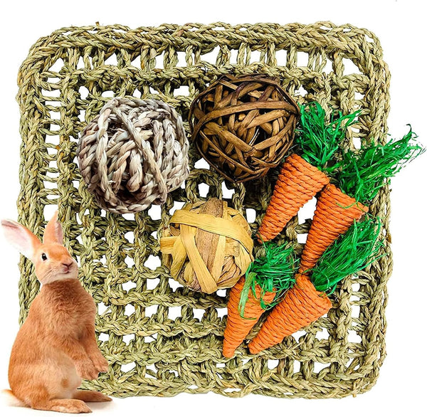 Hamiledyi Rabbit Seagrass Activity Mat Bunny Mat Rabbit Enrichment Toys Rabbit Chew