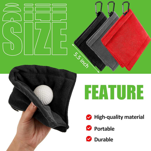 Flutesan Golf Ball Towel 5.5 x 5.5 Inch, Small Pocket Towel with Clip, Portable Golf Cleaner Accessories for Men Women
