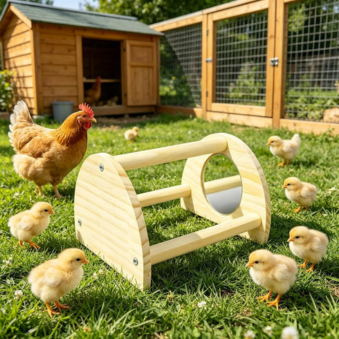 Cubolar Pine Chicken Perch with Mirror, Strong Chick Jungle Gym Roosting Bar, Chicken Toys for Coop and Brooder
