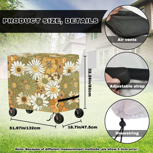 Puxucrazy 52L 19W 32H inch Hippie Flower Cooler Cart Cover Patio Cooler Cover Tear-Resistant Ice Chest Protective