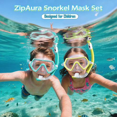 ZipAura 2 Sets 3-14, 180 Set, Swimming Kids Snorkeling Gear for Ages Anti-Fog Clear View Dry Top Snorkel Mask with Nose