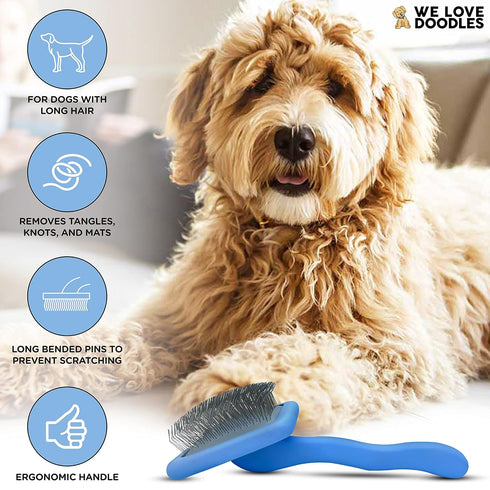 Pack 16 oz We Love Doodles Large Slicker Brush & Lavender Detangler Spray - for Long-Haired Dogs, Dog Leave