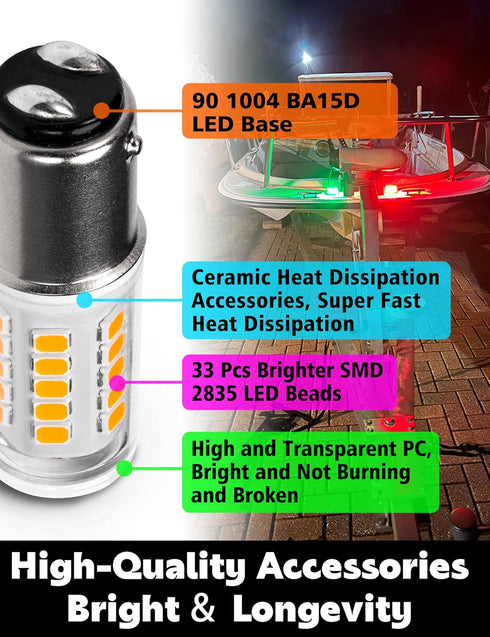90 1004 Bulbs Bulb BA15D 12V 24V 6000K Sailboat 2PCS Boat Marine LED for Navigation Lights, White for Pontoon Boat