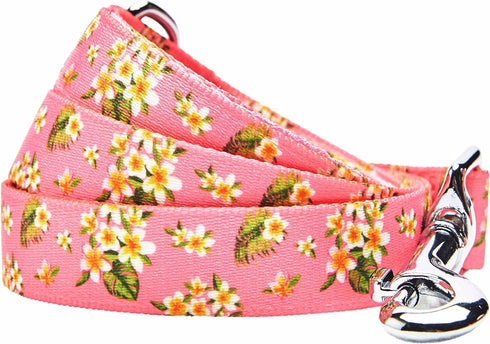 Blueberry Pet Summer Sparkle Dog Leash, Large Size, 4 ft x 1", Tropical Flower Baby Pink, Hibiscus Floral Print Pet Leash