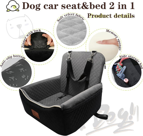 2 1 35 lbs,Adjustable Dog Car Seat Bed in for Small/Medium Dogs up to Safety Leashes,Memory Foam with Soft Fabric Pets