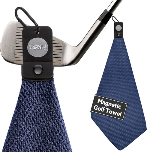 Magnetic Golf Towels with Clip & Ultra Strong Magnet, Waffle Weave Microfiber Towel for Golf Bags & Carts, Navy