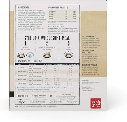The Honest Kitchen Dehydrated Whole Grain Chicken Dog Food, 4 lb Box