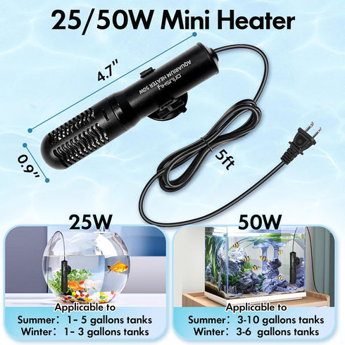 Orlushy 25W Small Submersible Aquarium Heater, Constant Temperature Betta Fish Tank Heater of 78?for 1-6 Gallons Freshwater & Saltwater Tanks