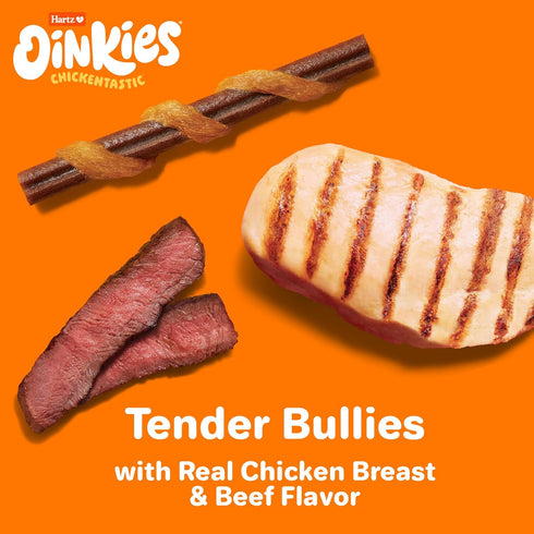 Oinkies Chickentastic Tender Bullies Dog Treats, 20 Count, Real Chicken Breast & Beef Bully Stick Flavor, Rawhide-Free