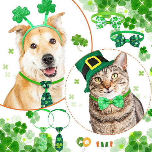 32 Pieces St. Patrick's Day Dog Bow Tie Collar, Adjustable Green Collar for Dogs and Cats, Lucky Necktie Grooming