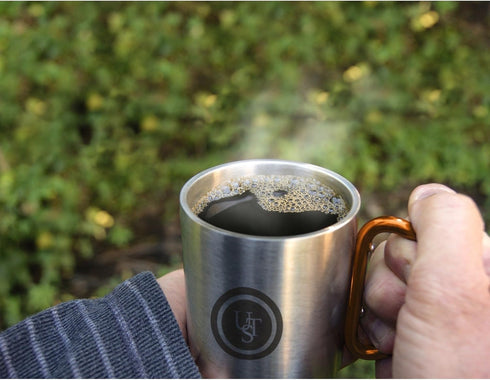 ust KLIPP Biner Mug 1.0 with 9 Fl Oz Capacity, Carabiner Handle and Stainless Steel Construction for Hiking, Camping, Backpacking, Travel and Outdoor Survival by ust