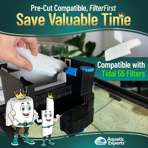 Aquatic Experts Aquarium Filter Floss for Fish Tank Filters, FilterFirst Aquarium Filter Pad, 12 Pack