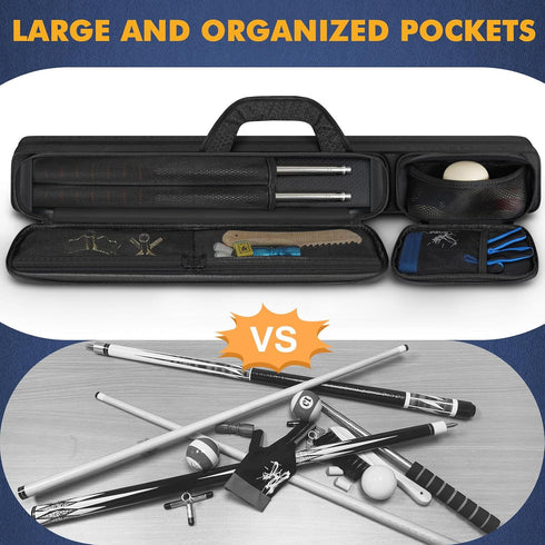 2x2 2 2 PEKREWS Pool Cue Case, Pool Stick Case Holds Sticks with Accessory Zipper Pockets, Sturdy Polyester Pool Cue