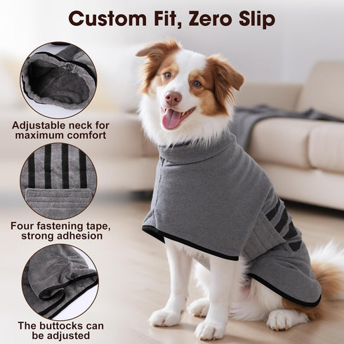 Microfibre Dog Bathrobe Towel Wrap Super Absorbent Dog Drying Coat Bath Robe for Puppy, Medium & Large Dogs, Fast