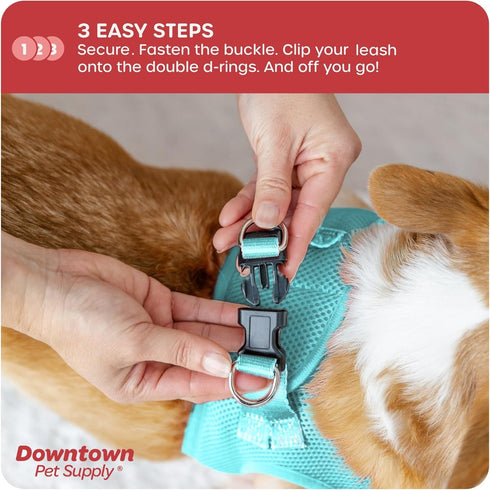 Downtown Pet Supply Light Blue Step in Dog Harness for Small Dogs - Adjustable No Pull Buckle Strap with Padded Mesh