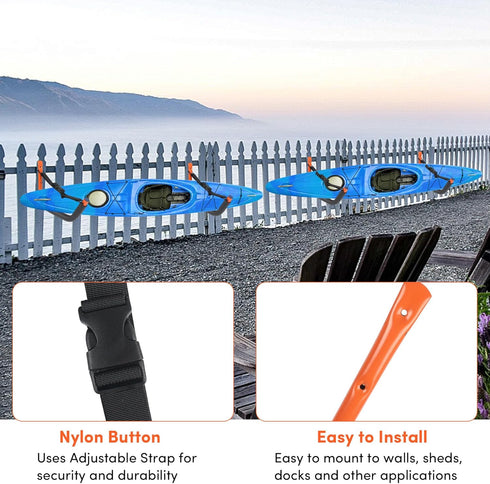 Kayak Storage Rack with Nylon Straps, Heavy Duty Wall Mount Rack for Garage, 4 Pack, 6 Colors, Suitable for Kayaks and