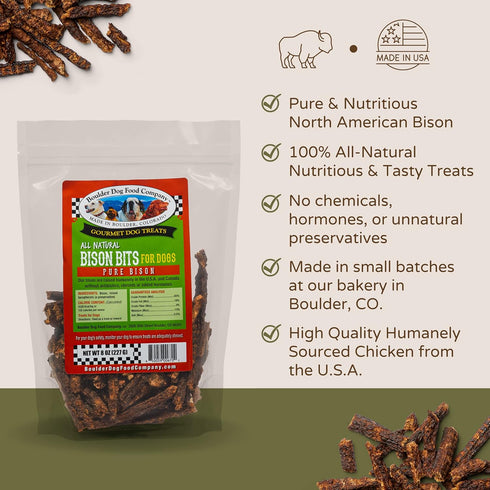 Bison Bits: Pure Bison Dog Treats - All Natural, Vet Approved, Grain Free, Healthy & Nutritious (8oz)