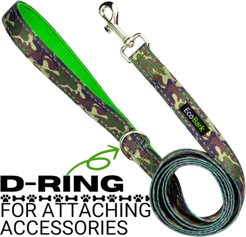 EcoBark Dog Leash, Soft & Reflective Comfort Training Leashes with Padded Handle for Small, Medium, Large Dogs (Camo)