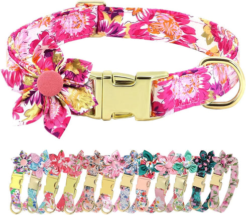 Beirui Cute Girl Dog Collars for Small Medium Large Dogs, Floral Patterns Female Pet Collars with Flower for Wedding