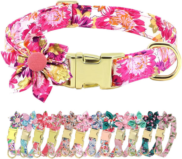 Beirui Cute Girl Dog Collars for Small Medium Large Dogs, Floral Patterns Female Pet Collars with Flower for Wedding