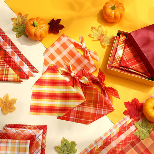 Shyyween 100 Pieces Thanksgiving Fall Dog Bandanas Bulk Plaid Bandanas for Dogs Autumn Soft Triangle Kerchief Bibs