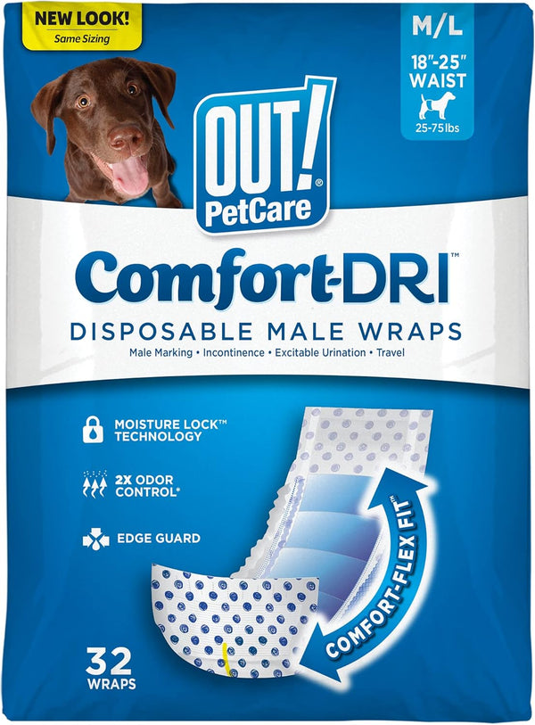 Out! PetCare Disposable Male Dog Wraps, Puppy Pee Wraps, Belly Bands for