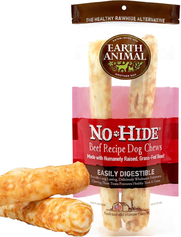 Earth Animal No Hide Large Beef Flavored Dog Chews, Long Lasting Chew Sticks for Large Dogs, Rawhide Free.