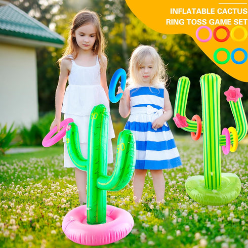 Cotiny 4 Set 4 25 Inch 16 20 Summer Inflatable Cactus Ring Toss Games Includes Pcs Large Inflatable Cactus with Pcs/