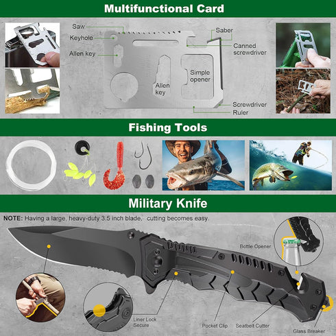 Gifts for Men Dad Husband, 27 in 1 Survival Kits Camping Accessories Tactical Gear for Outdoor Adventure