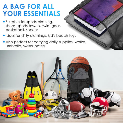 Swimming BROTOU Drawstring Bag Heavy Duty Mesh Bag Gym String Bag with Pocket Sport Equipment Bag for Yoga Beach