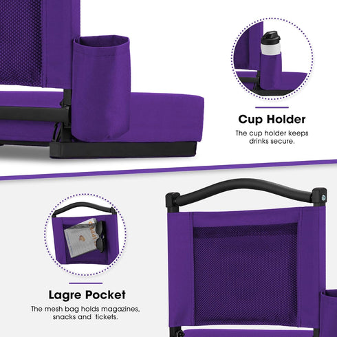 Fragess Bleacher seat, Stadium Seats with Back Support and Thick Cushion, Bleacher Chairs with Shoulder Strap and Side