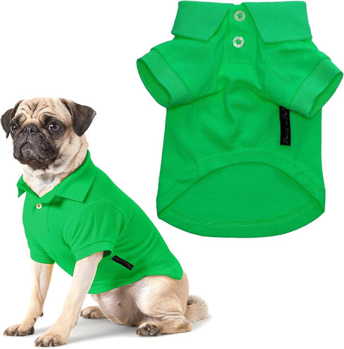 Dog Polo Shirts - Solid Green, Summer Pullover - Button Collar, XXS by Parisian Pet